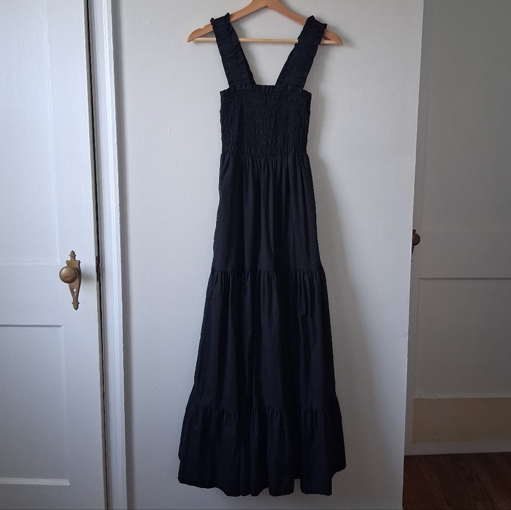 Abercrombie & Fitch Black Smocked Maxi Tiered Dress Cotton & Poly Mix